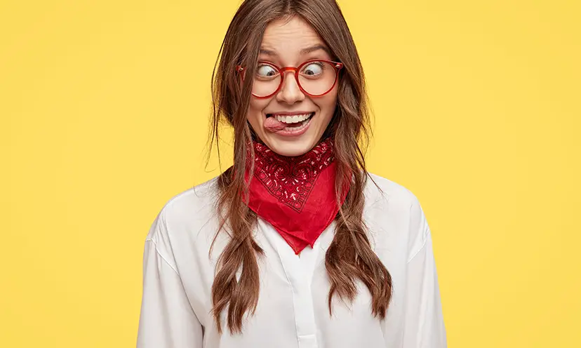 image of a woman with her eyes crossed and her tongue sticking out in a goofy look