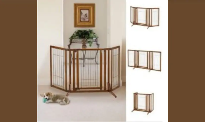 This is a photo of the pet gate offered in this giveaway. It shows how it can look in a home with the three additional ways it can be set up.