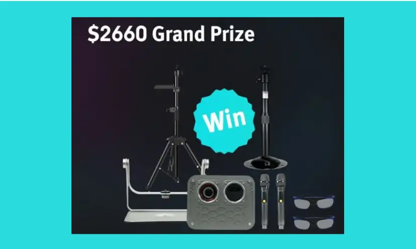 This photo starts with the caption "$2,660 Grand Prize" followed with the word "win" in the center. Also featured is each prize offered in this cinema themed giveaway!