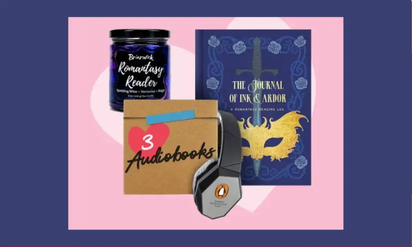 This photo features the audio books, headphones and candle offered in this giveaway.