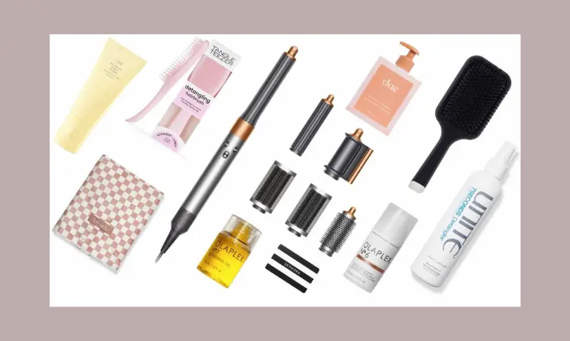 Simply put, this photo features everything in this giveaway. From the Dyson airwrap to styling tools to the hair products, this picture has it covered!