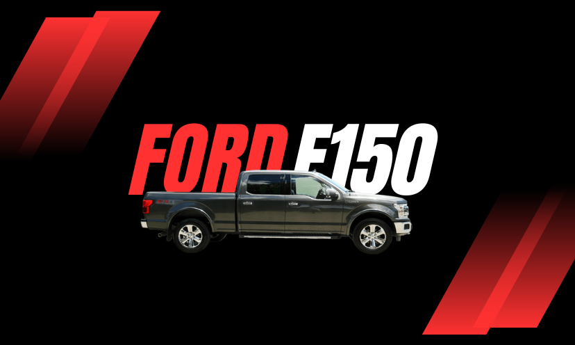 the image shows a Ford F150 truck with the stylized words "Ford F150" behind it