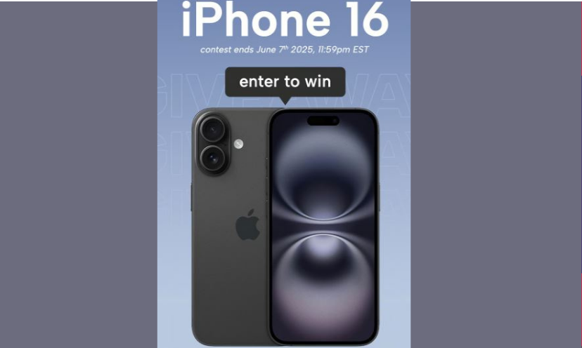 This is simply a close up photo of the iPhone 16 that you could be lucky enough to win in this sweepstakes!