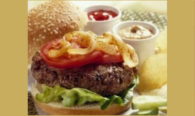 This sweepstakes is about beef and this photo doesn't disappoint. It features a hamburger with all the trimmings and an amazing shot of mouthwatering beef!