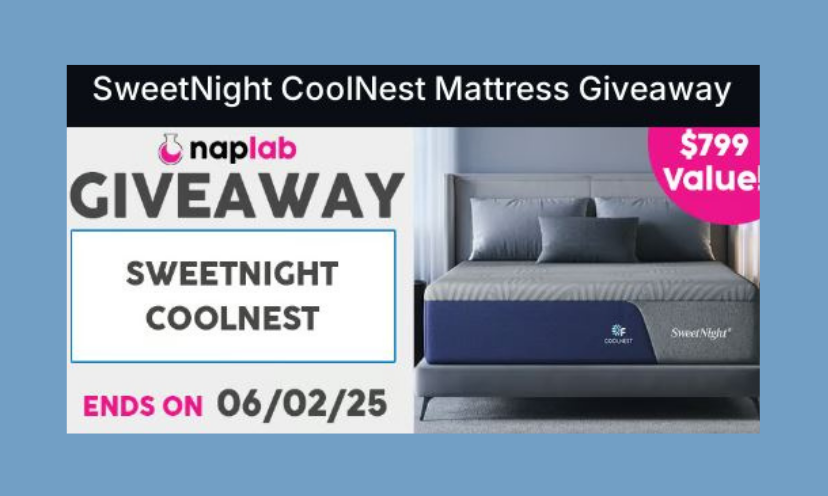 This photo features a CoolNest Mattress such as the options in this giveaway. There is a lot of text including "SweetNight CoolNest Mattress Giveaway" along with the sweepstakes end date of 06/02/2025!
