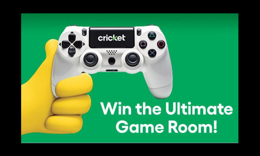 This photo features a Cricket gaming controller and includes the text: "Win the Ultimate Game Room"!