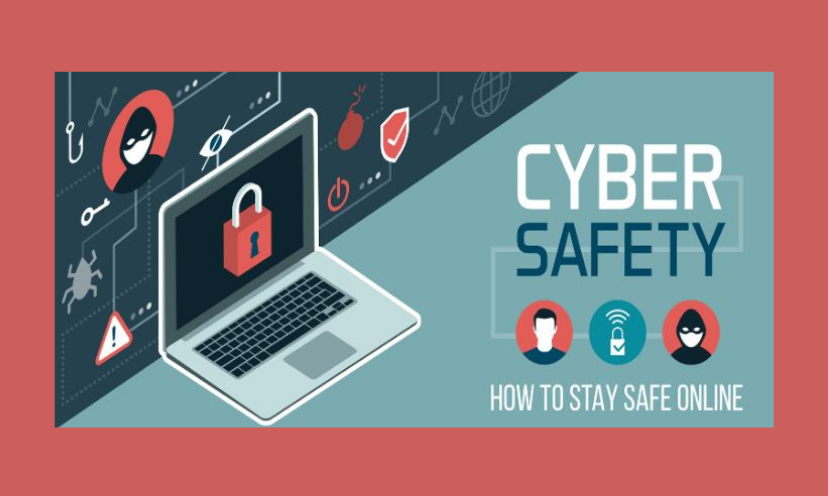 This photo is that of a computer and a lock with the caption that says "cyber safety...how to stay safe online"!