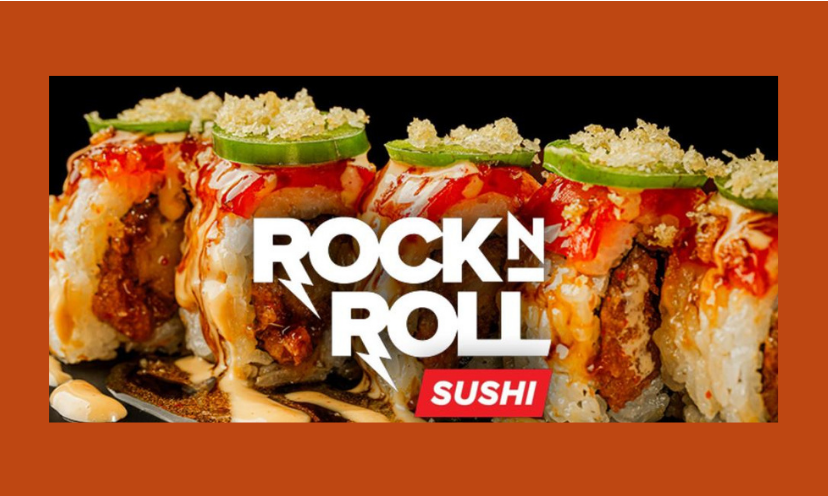 This photo alone is enough to make you want to enter this giveaway. It is that of an incredible, delicious, colorful, decadent, luxurious sushi roll! This realistic looking picture is accompanied by the logo : Rock N Roll Sushi!
