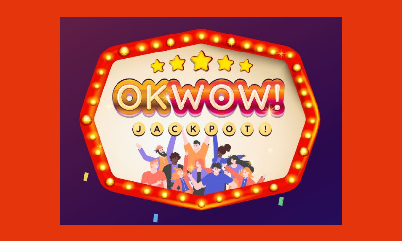 This festive photo is all about the celebration, wins and excitement that can be yours through wins at OKWow!