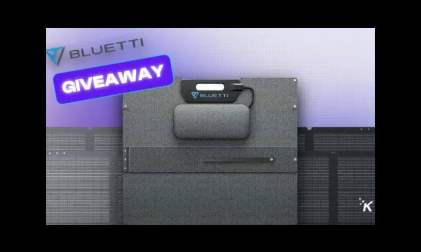 The caption in this photo says "BLUETTI Giveaway" and is backed with images of the solar panels...which is the prize offered in this awesome sweepstakes!