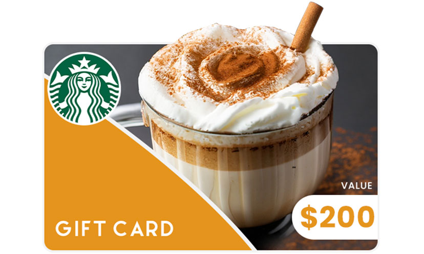 Starbucks giftcard with a pumpkin spiced latte on it worth $200