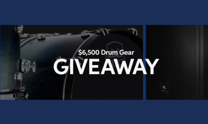This photo is simple as it creates a picture that is near to a silhouette of a drum. The most exciting part is the caption that says "$6,500 Drum Gear Giveaway"...although the prize value is $7,121.05!"