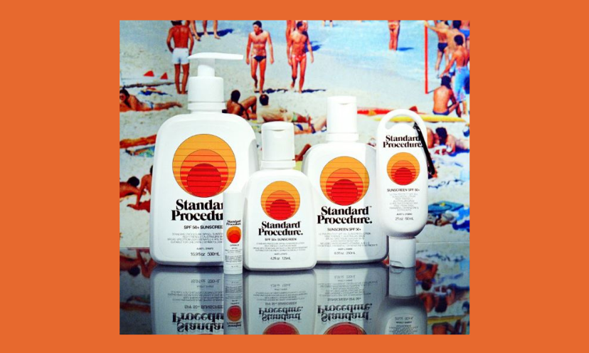 This photo is that of a bundle of Standard Procedure Sunscreen products and its reflection in the water at the beach. Surrounded by a crowd of sun lovers on the beach, this picture makes you want to immediately dive into this giveaway!