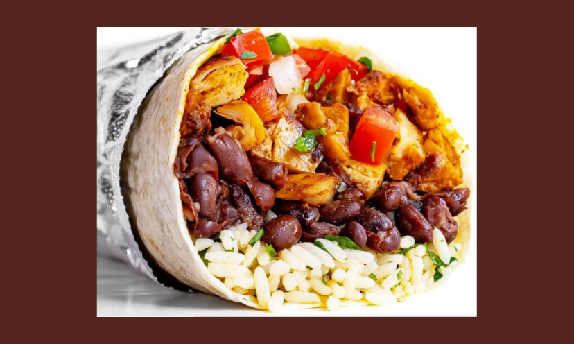 This is a close up photo of a magnificent Chipotle burrito which is one of many meal options available in this sweepstakes!