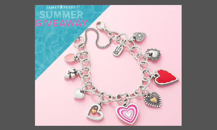 This is a photo of one example of the charm bracelets available in this giveaway. This one has a variety of hearts and begins with the caption "James Avery Summer Giveaway"!
