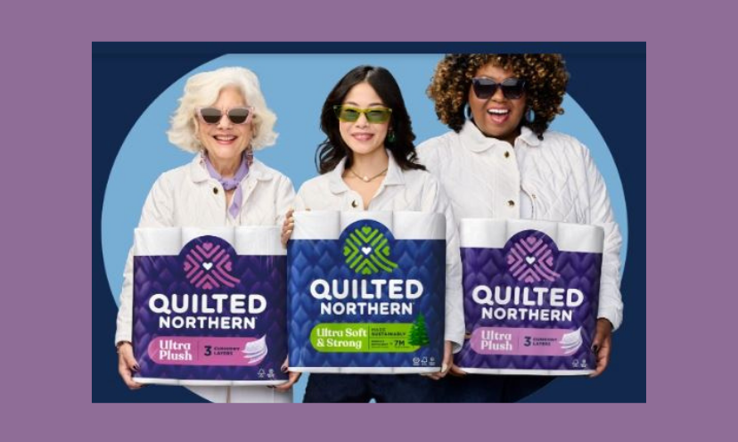 Here we have a photo that features three ladies, each holding a different variety of Quilted Northern toilet paper...such as the year long prize in this giveaway!