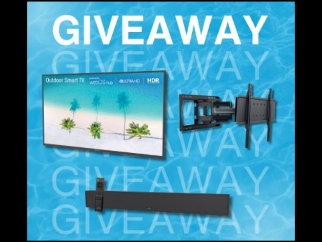 Enter to Win a 65″ Neptune Partial Sun Outdoor Smart TV, an Outdoor Sound Bar and a Neptune Articulating Wall Mount!
