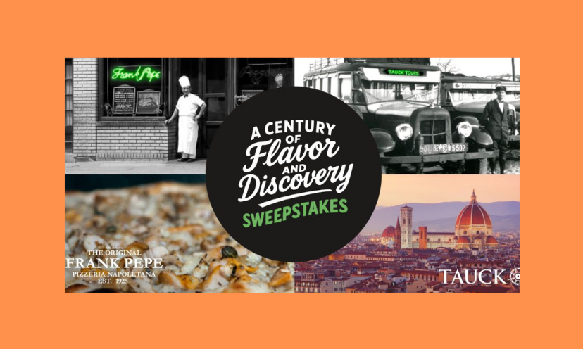 This photo somewhat tells a story about the trip and other perks in this prize. It shows us a glimpse of Italian cities and the famous pizzeria responsible for the pizza part of this prize. The caption says "a century of flavor and discovery sweepstakes"!