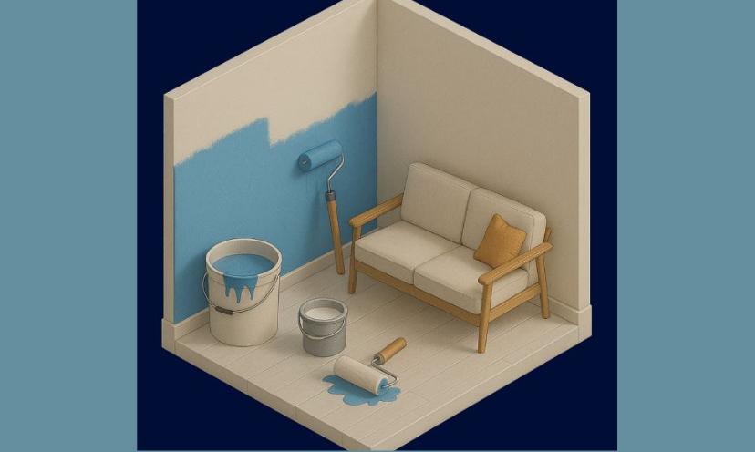 This photo is straight from the sweepstakes page and features a room being renovated. From walls being painted from plain white to a relaxing blue to a new couch on display, this picture is here to get sweepers excited about entering to upgrade their space!