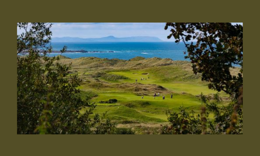 This photo relates to this dreamy golf giveaway in that it features a pristine golf course in Ireland, backed by incredibly blue water and mountains in the distance!