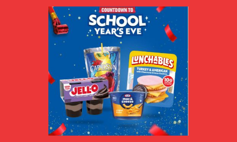 This is an image that starts with the caption: "countdown to school year's eve". It continues with Kraft products that are perfect for making school lunches exciting...including Lunchables, Jello cups, macaroni and cheese and Capri Sun drinks. The real prize is $1,000 in back to school cash where you can load lunch boxes or buy any other school needs!