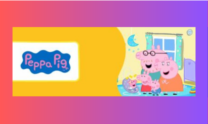This is a photo of Peppa Pig and her family in their cozy home with the Peppa Pig logo at the side!