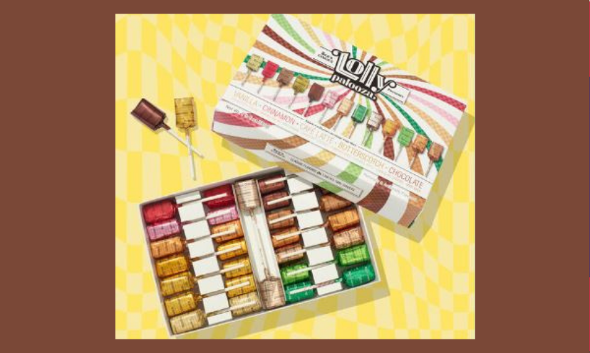This photo gives a glimpse of this sweepstakes prize with a box filled with colorful See's Candies lollipops!