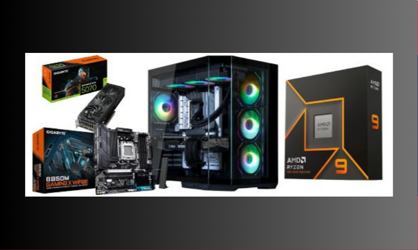 This photo is packed with every part of this gaming computer giveaway. From the processor itself to the gaming card and everything in between...this pictures it all!