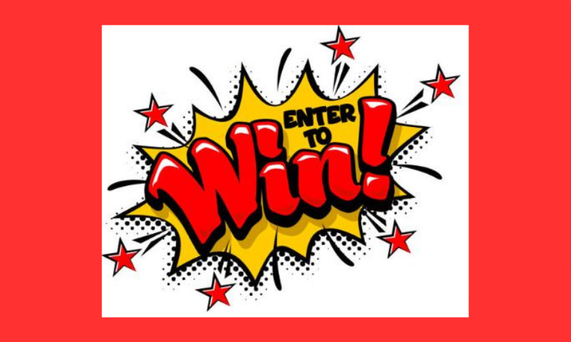 This photo is a celebration of sorts that says "Enter to Win!" and is surrounded by stars! It has the appearance of fireworks, too!