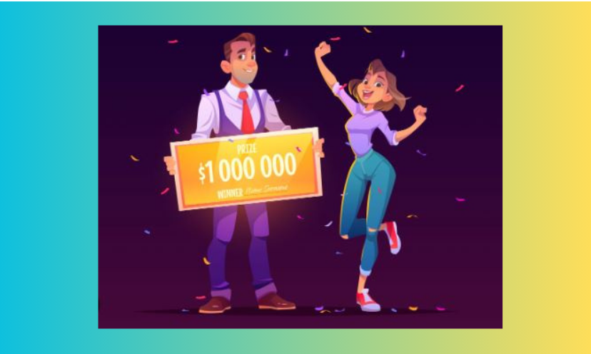 This is a photo of a cartoon type image featuring a man presenting a woman with a $1,000,000 check!