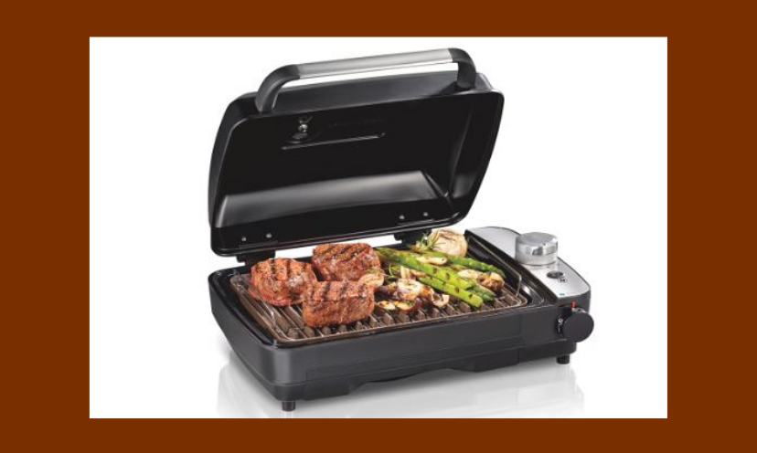 This photo is a close up of the Hamilton Beach Searing Grill with smoke infuser that's offered in this giveaway!