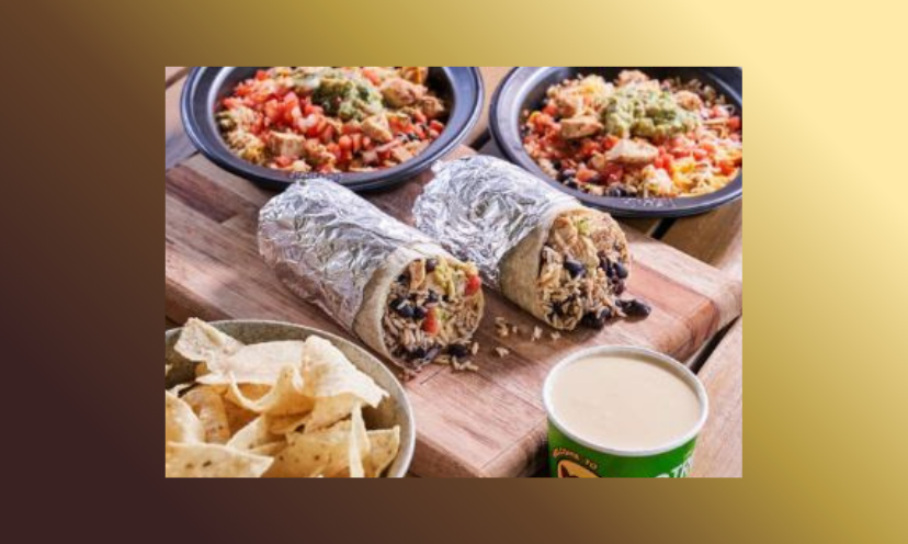 This is a photo of some of Moe's Southwestern Grill favorite options including mega burritos, bowls, cheese dip and chips...yum!