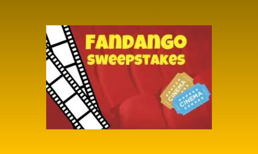 This photo starts with the wording: "FANDANGO SWEEPSTAKES" and continues with a film reel and movie tickets. It is made to encourage you to enter for their latest giveaway that will take you to New Zealand!