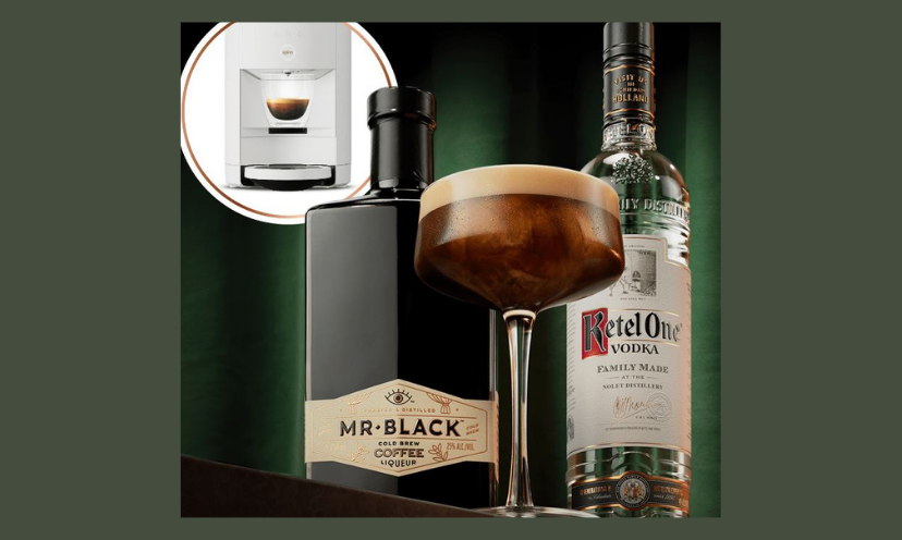 This photo adds a glimpse of the prizes in this giveaway, including the coffee maker, glasses and Mr Black products surrounding them.