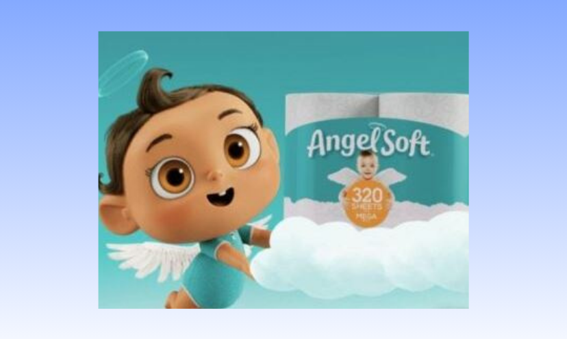 This photo shows a happy little angel holding onto a cloud that holds a package of Angel Soft toilet paper...and you could win an entire year's supply!