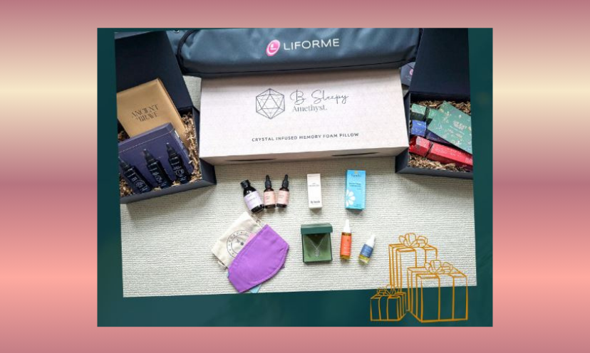 This photo shows all of the wellness items offered in the "Ultimate Soulful Giveaway". From oils and serums to the comfy pillow...this is a prize worth winning!