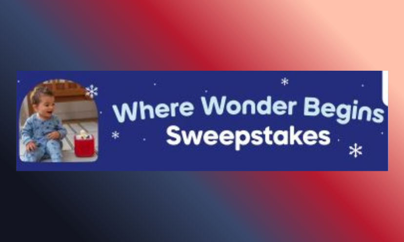 This photo shows a very happy baby next to the caption that says: "where wonder begins sweepstakes"!