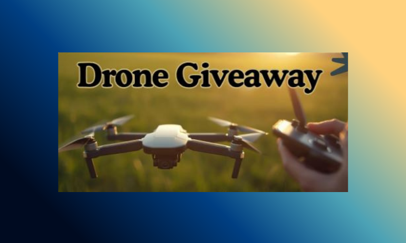 This photo includes the amazing drone that is being offered in this sweepstakes. It appears to be outdoors and ready for take off!