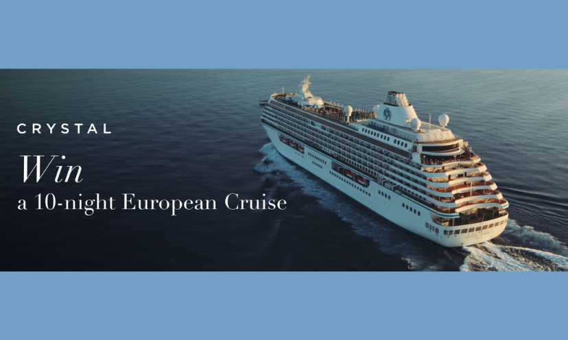 This is a photo of a majestic cruise ship sailing across the blue ocean. The caption says "win a ten night European cruise"!