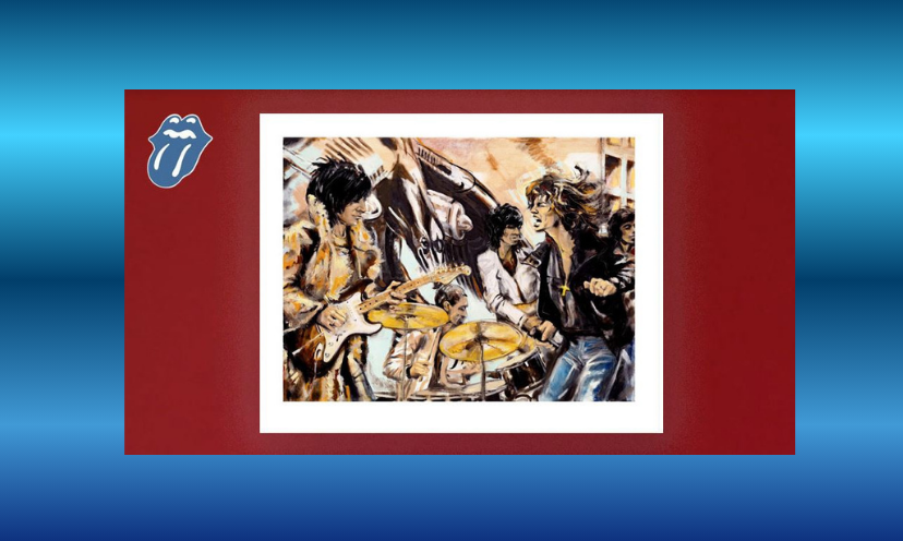 This photo contains the $600+ Rolling Stones print you could win along with the iconic Rolling Stones logo!