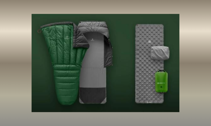 This photo features the whole Zenbivy Light bed set up including the Zenbivy Light Bed 10°F, Flex Air Mattress, SoftTop Pillow and Dry Sack!