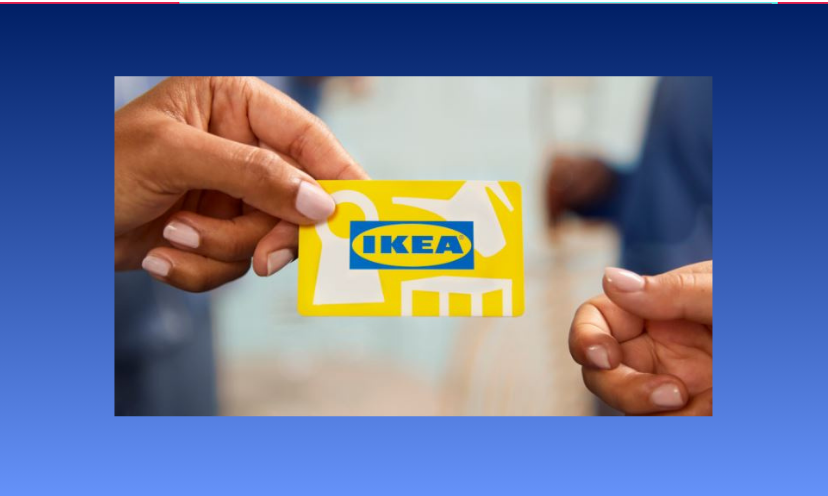 This is a photo of someone handing an IKEA gift card to someone else. Which would be totally possible with this sweepstakes that comes with five $5,000 gift cards! Maybe keep some and give some!