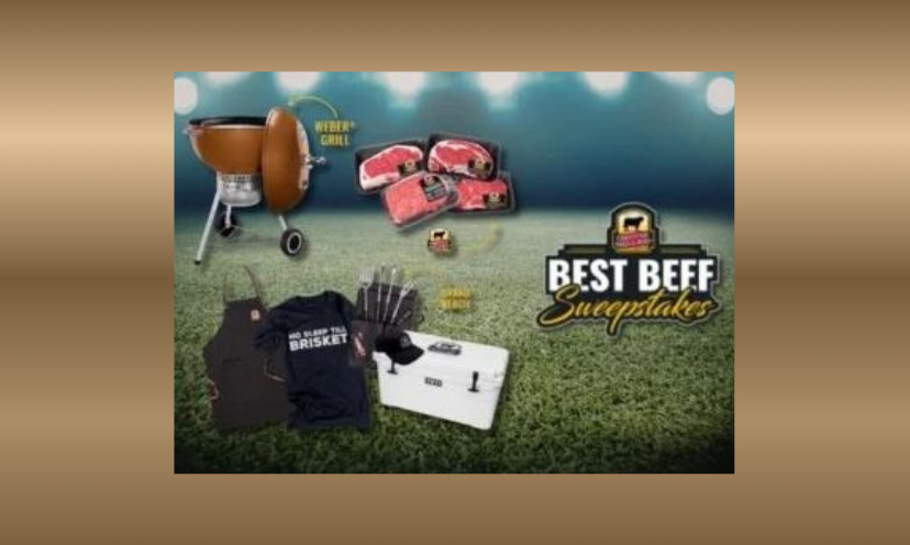 This is a photo of all the prizes included in the Certified Angus Beef Best Beef Sweepstakes. It includes, the Weber grill, steaks, burgers and a side order of fashion accessories!