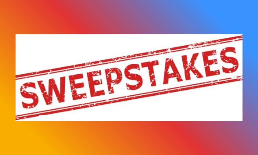 This photo is a simple red and white banner, surrounded with color, that says "SWEEPSTAKES"!