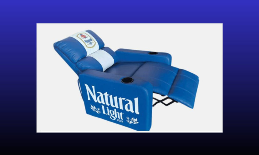 This is a photo of the blue, Natural Light branded recliner offered in this giveaway!