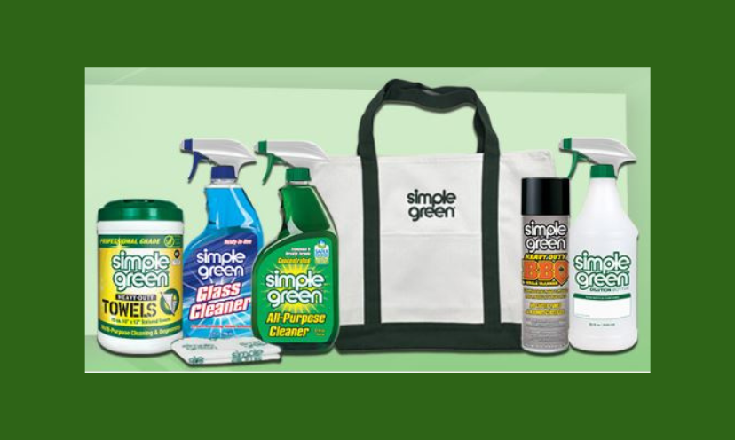 This photo shows us the products in the Simple Green cleaning giveaway. From cleaning sprays to a tote bag...your home will be spotless with this win!