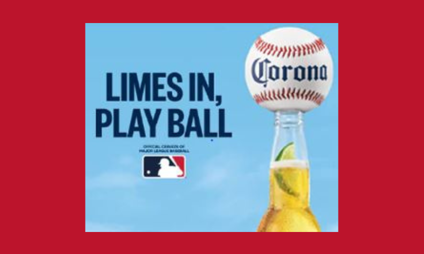 This photo shares an image of a baseball sitting on top of a bottle of Corona brew. The ball has the Corona logo on it and the photo caption says "limes in, play ball"!