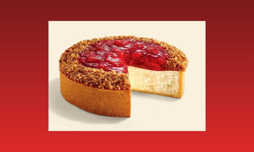 This photo is a sample of the incredible Junior's Cheesecakes that could be on your holiday table for an entire year! This one is an Original New York Cheesecake, topped with strawberry pie filling, finished with signature macaroon crunch!