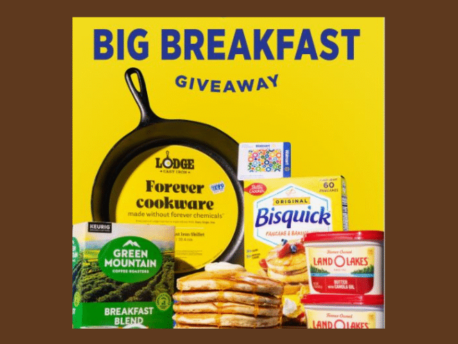 Enter to Win a Lodge Cast Iron Skillet, Three Month supply of Green Mountain Coffee, a $250 Walmart Gift Card, Five Tubs of Butter and Bisquick Baking Mix!  