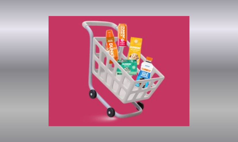 This is a photo of a shopping cart loaded with goodies from Dunkin...and if you win this giveaway, you will have a Dunkin gift card for plenty of shopping choices!